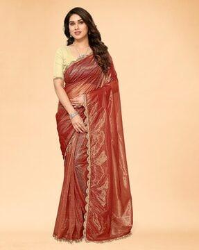 embellished saree with contrast border