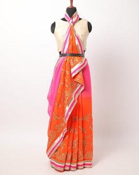 embellished saree with contrast border