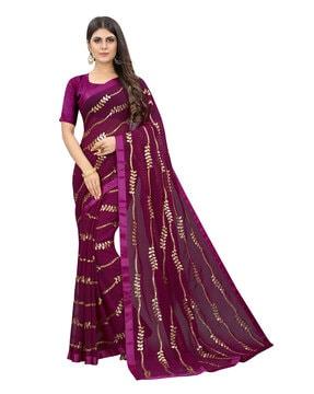 embellished saree with contrast lace border
