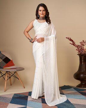 embellished saree with contrast tipping