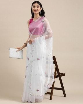 embellished saree with cut-work border