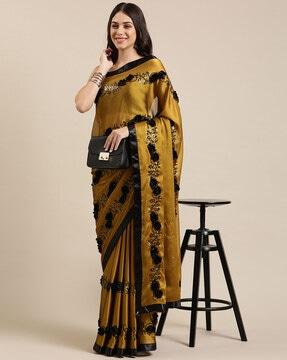 embellished saree with floral applique