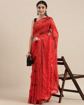 embellished saree with floral applique