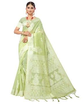 embellished saree with fringed border