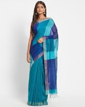 embellished saree with fringes