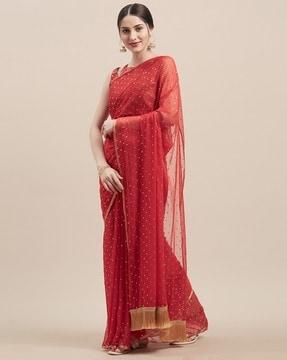 embellished saree with jacquard blouse