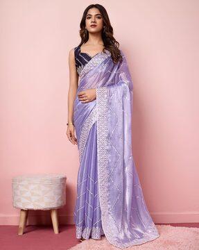 embellished saree with lace border