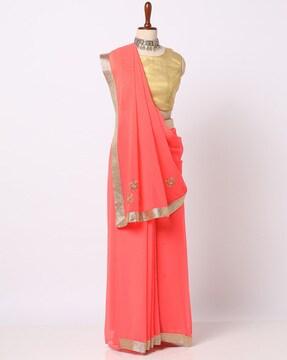 embellished saree with patch border