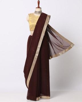 embellished saree with patch border