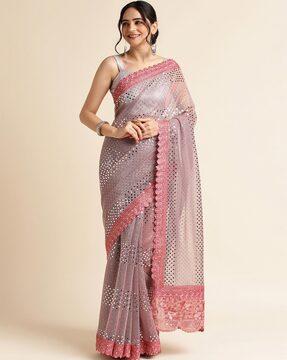 embellished saree with patch border