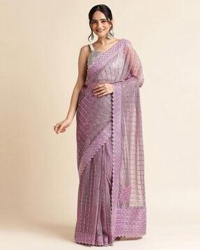 embellished saree with patch border