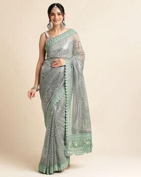 embellished saree with patch border