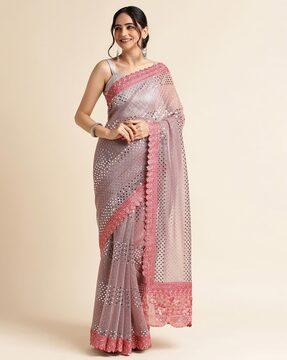 embellished saree with patch border