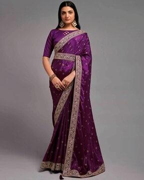 embellished saree with patch border