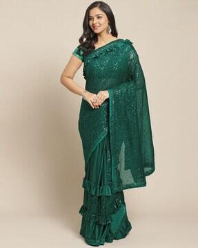 embellished saree with ruffle accent