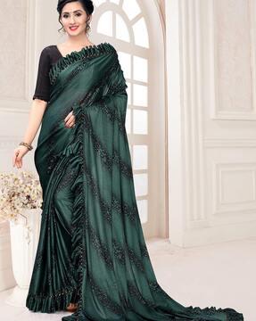 embellished saree with ruffle