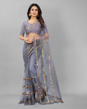 embellished saree with ruffled border