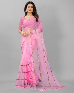 embellished saree with ruffled border