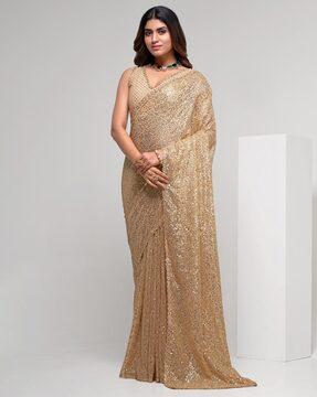 embellished saree with scalloped border
