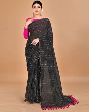 embellished saree with tassels