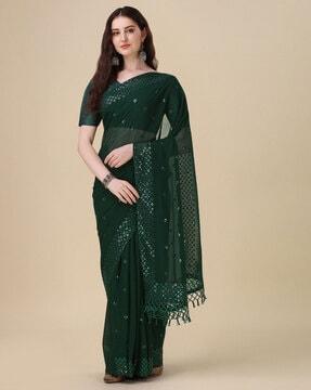 embellished saree with tassels