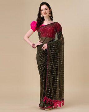 embellished saree with tassels