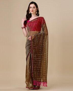 embellished saree with tassels