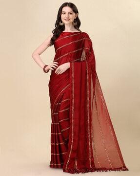 embellished saree with tassels