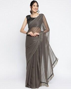 embellished saree with tassels