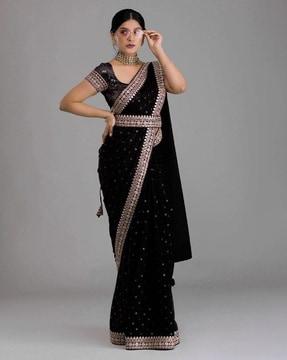 embellished saree with tassels