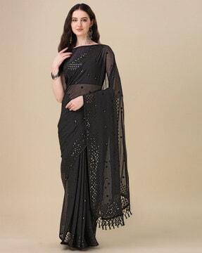 embellished saree with tassels