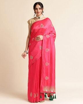 embellished saree with tassels