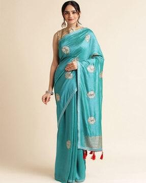 embellished saree with tassels