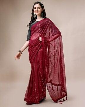 embellished saree with tassels