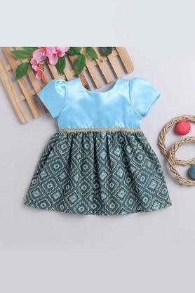 embellished satin round neck girls festive wear ethnic dress - blue