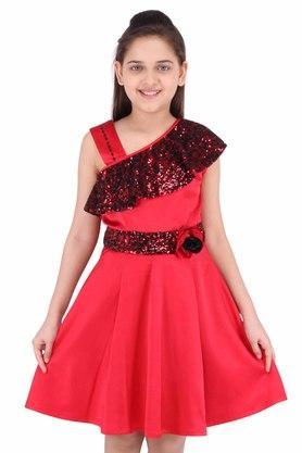 embellished satin shoulder straps girls party dress - red