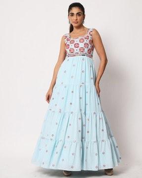 embellished semi-stitched anarkali dress material