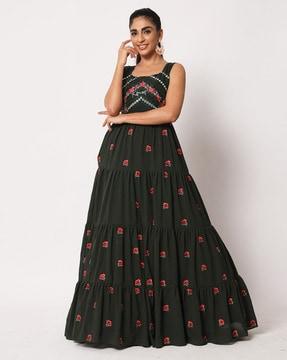 embellished semi-stitched anarkali dress material