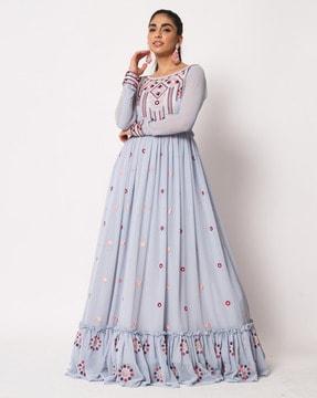 embellished semi-stitched anarkali dress material