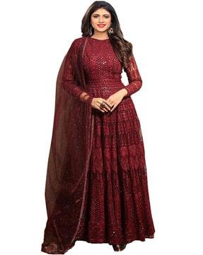 embellished semi-stitched anarkali dress material