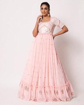 embellished semi-stitched anarkali dress material