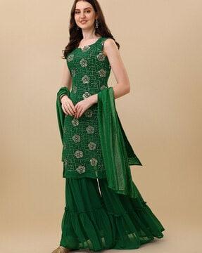 embellished semi-stitched straight dress material