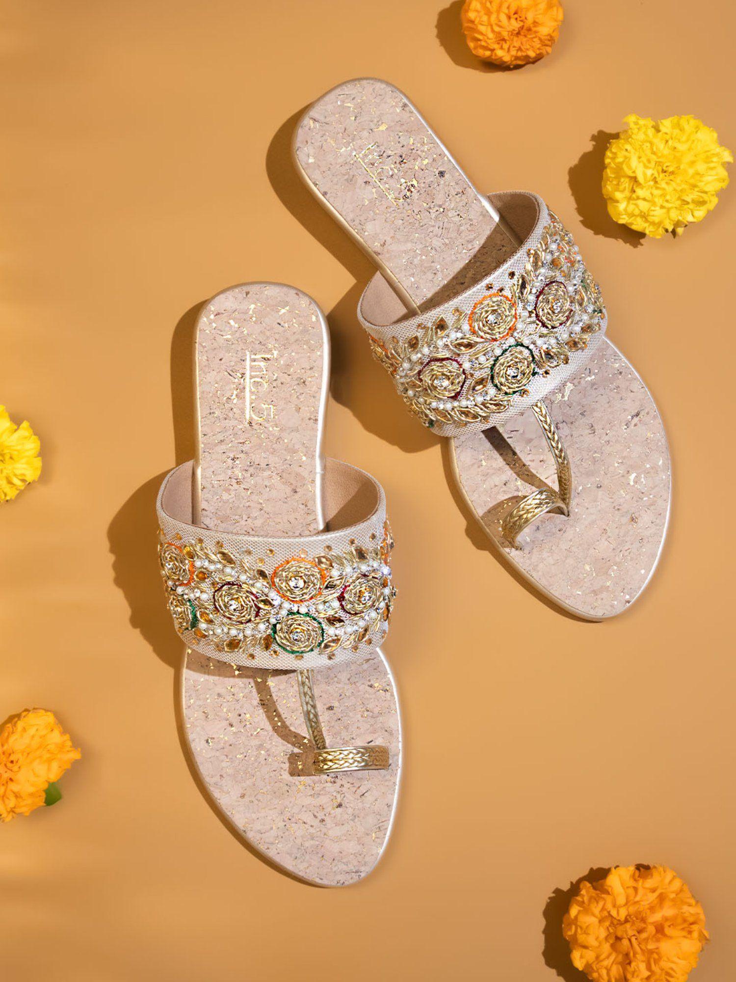 embellished sequined gold flat