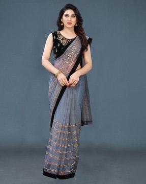 embellished sequined saree with contast border