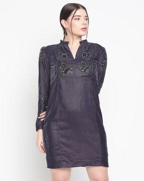 embellished sheath dress with peasants sleeves