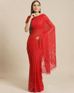 embellished sheer-through saree
