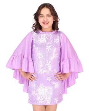 embellished shift dress with kaftan sleeves