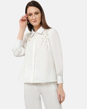 embellished shirt with cuffed sleeves
