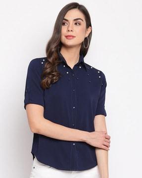 embellished shirt with roll-up sleeves