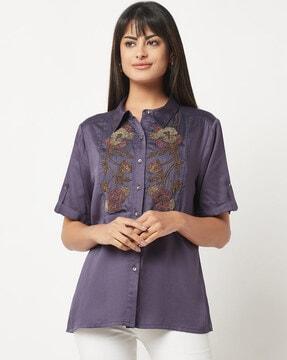 embellished shirt with spread collar